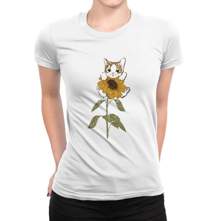 Cute Cat Florist Beautiful Yellow Flower Floral Sunflower Women T-shirt