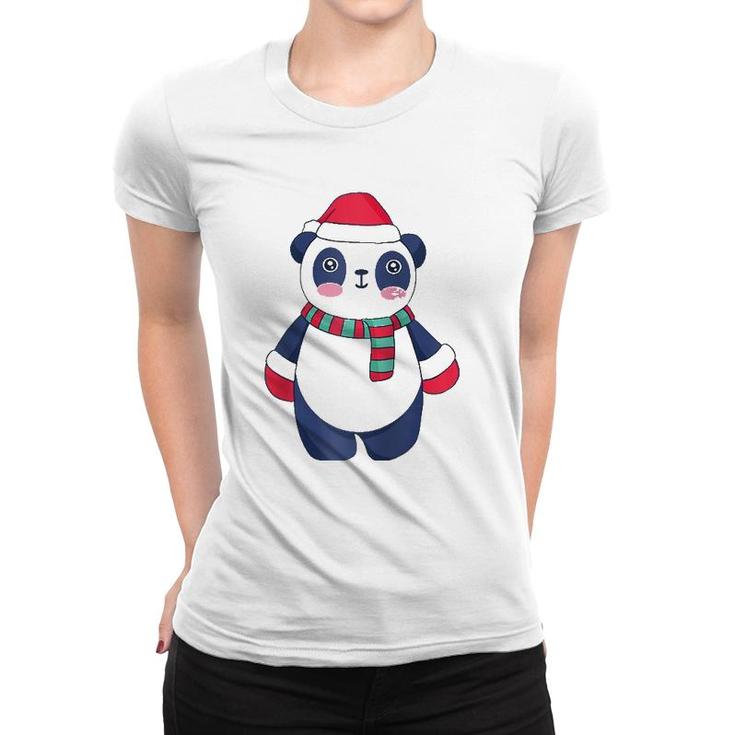 Cute Christmas Baby Panda Bear Santa Hat Scarf And Gloves Raglan Baseball Tee Women T-shirt