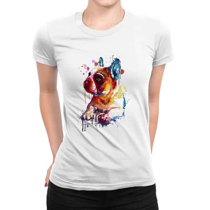 Cute French Bulldog, Watercolor Dog Breed Design Women T-shirt