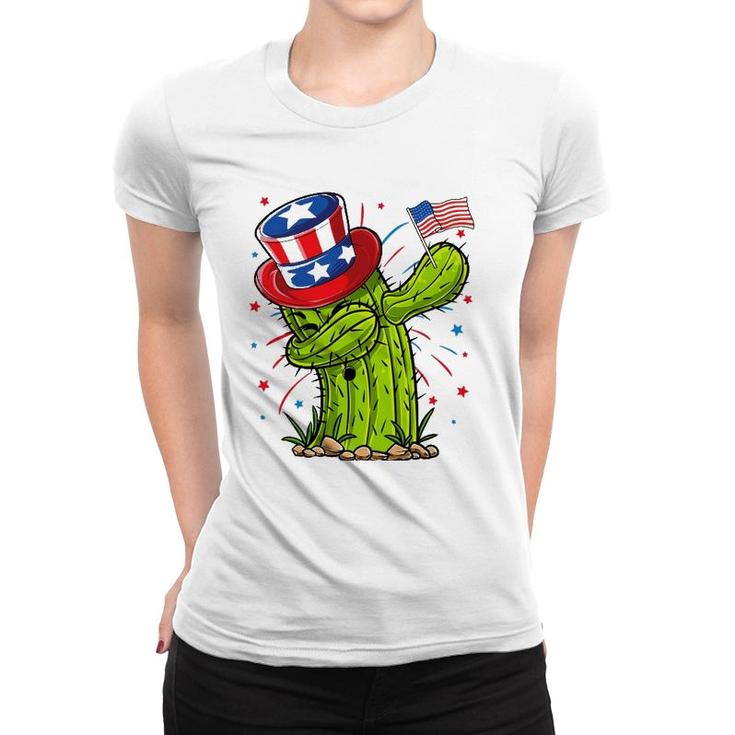 Dabbing Cactus 4Th Of July Women Usa Flag Succulent Women T-shirt