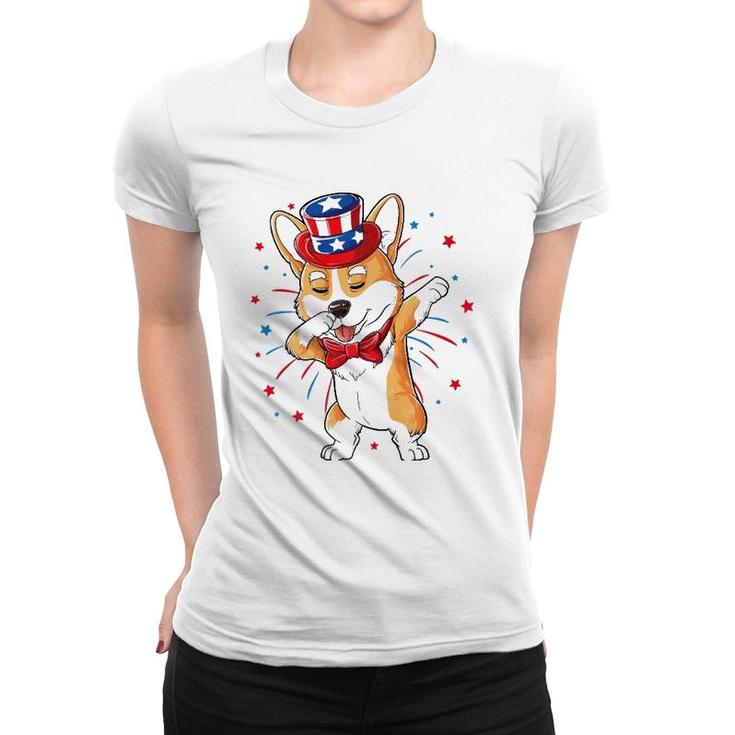Dabbing Corgi 4Th Of July Merica Dog Usa American Flag Kids  Women T-shirt