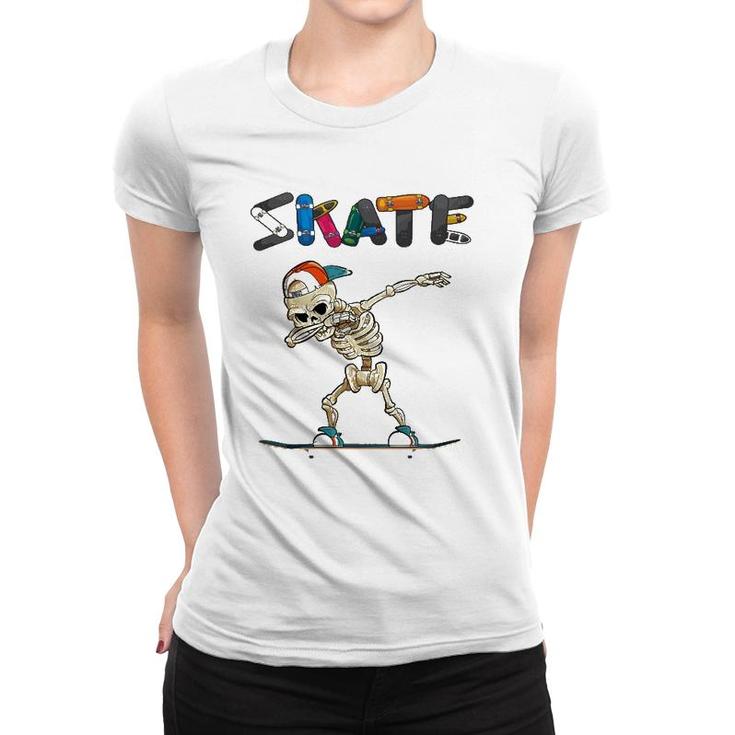 Dabbing Skater For Boys And Men Skeleton Skateboard Women T-shirt
