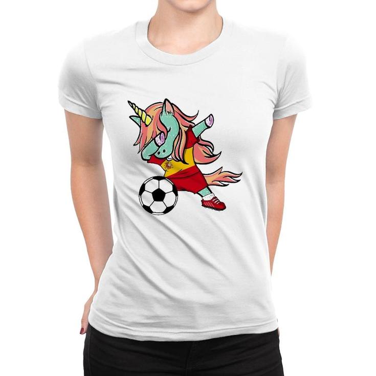Dabbing Unicorn Soccer Spain Jersey  Spanish Football Women T-shirt