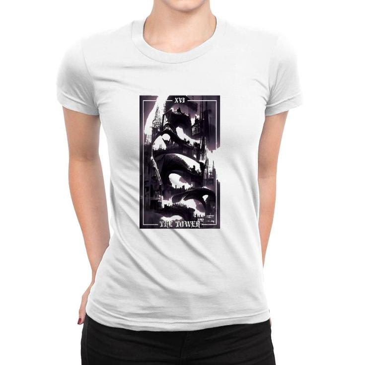 Dark Occult Aesthetic Gothic Tower Tarot Card Women T-shirt
