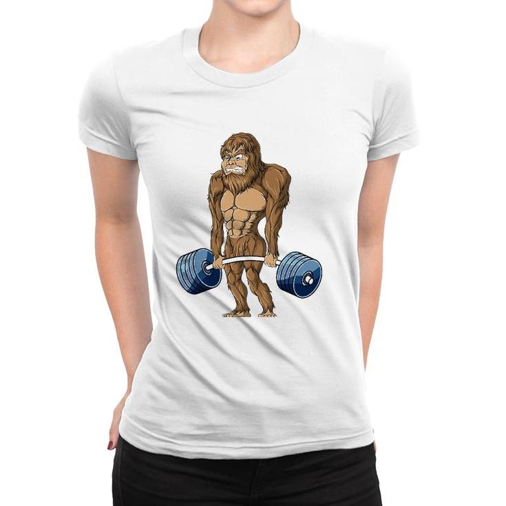 Deadlifting Sasquatch Bigfoot Weightlifting Workout Women T-shirt