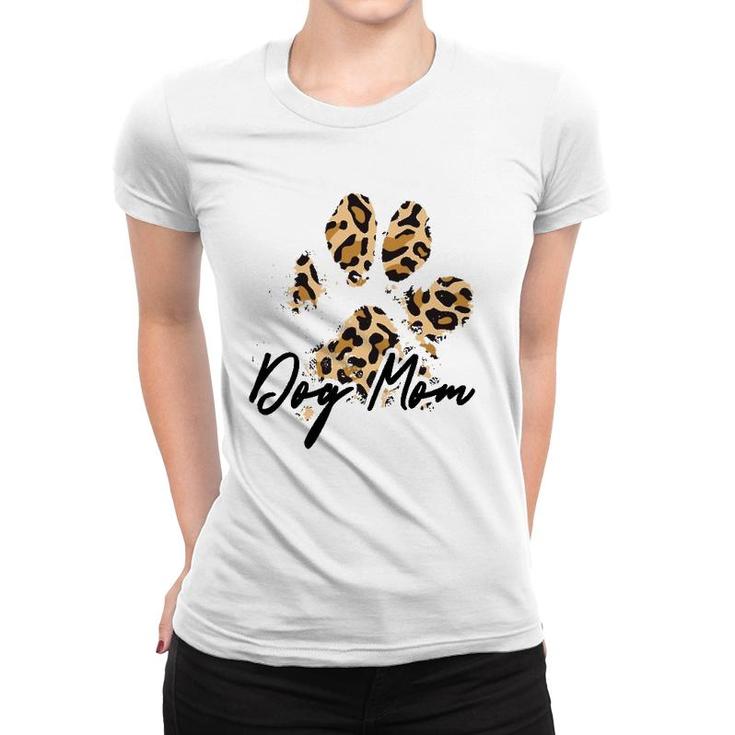 Dog Mom Gift Leopard Paw Print Fur Mama Women T-shirt
