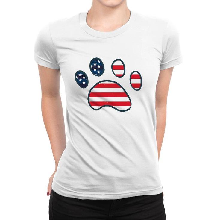 Dog Paw American Flag Patriotic Decor Outfit 4Th Of July Women T-shirt