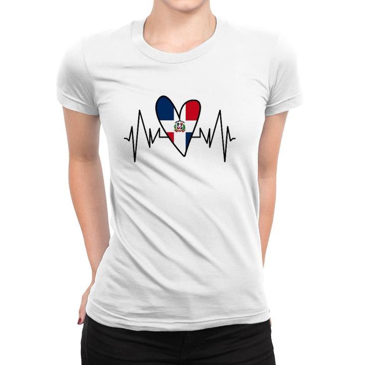 Dominican Flag Heartbeat Ekg Heart Women T-shirt