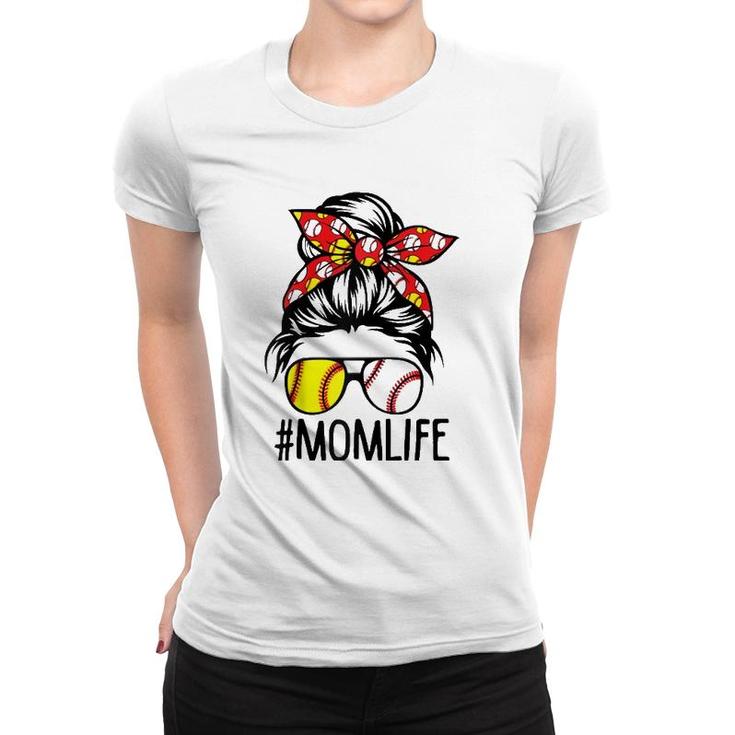 Dy Mom Life Softball Baseball Mothers Day Messy Bun Raglan Baseball Tee Women T-shirt