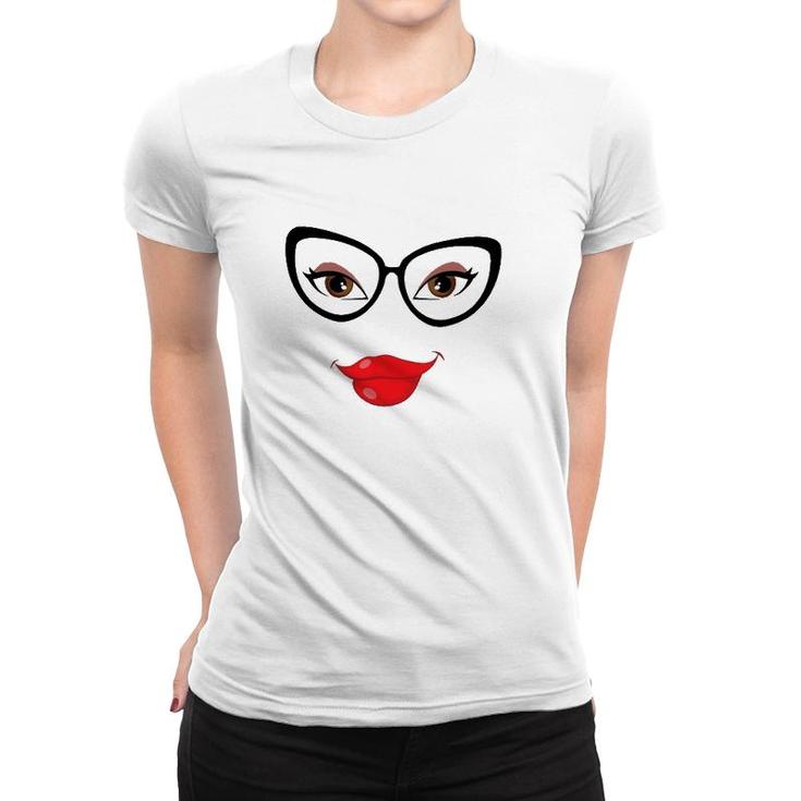 Eyes Lips And Glasses Girl's Face Women T-shirt