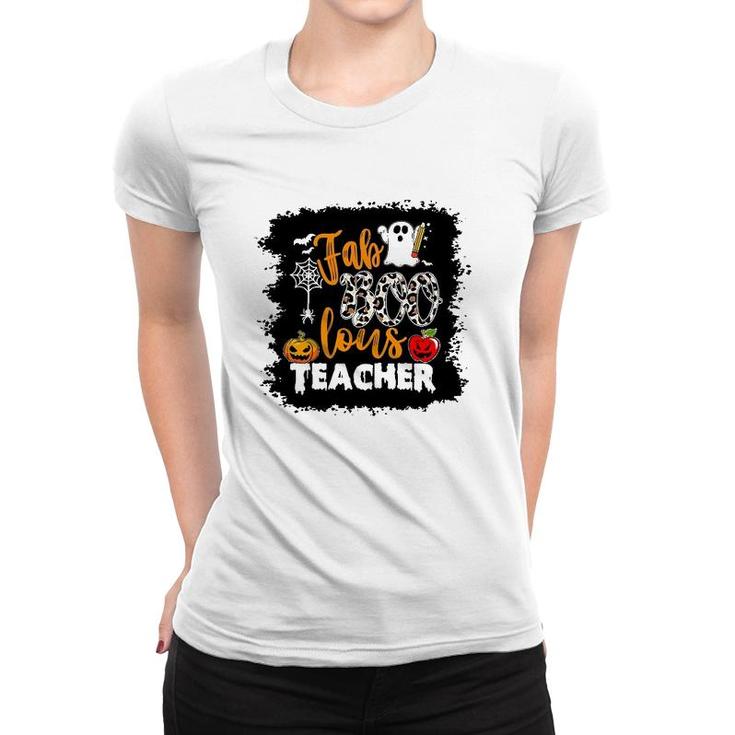 Fab Boo Lous Teacher Scary Pumpkin Apple Bats Spider Women T-shirt