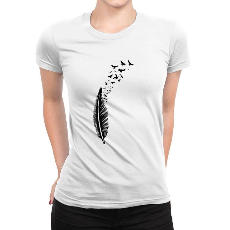 Feather With Swarm Of Birds Symbol Of Freedom Animal Women T-shirt