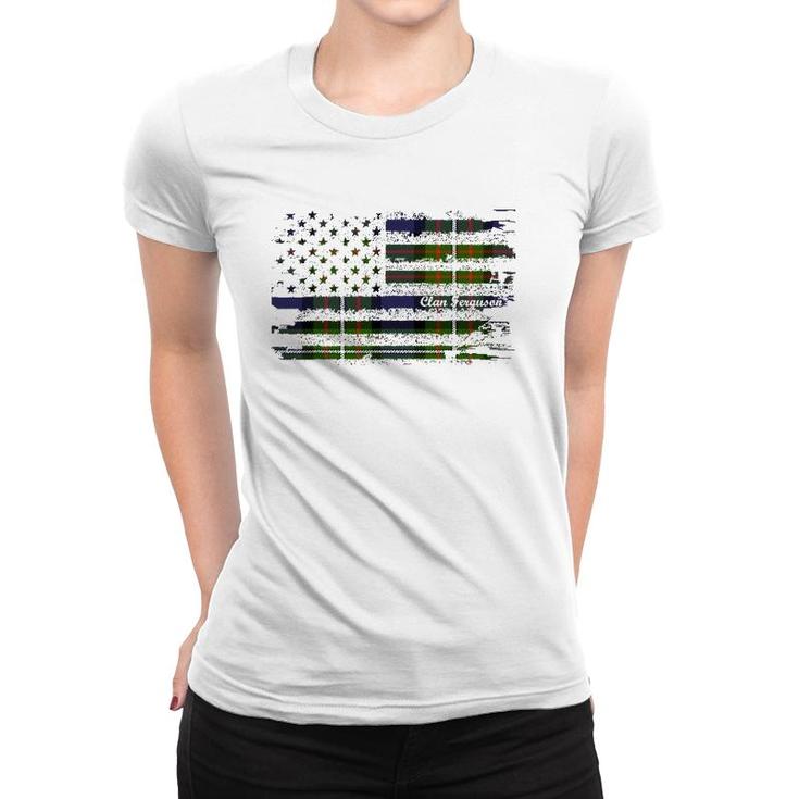 Ferguson Surname American Flag Scottish Clan Tartan Women T-shirt