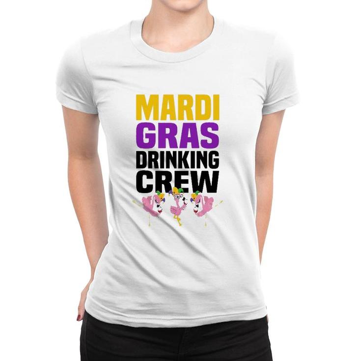 Flamingo Jester Hat Wine Glass Mardi Gras Drinking Crew Women T-shirt