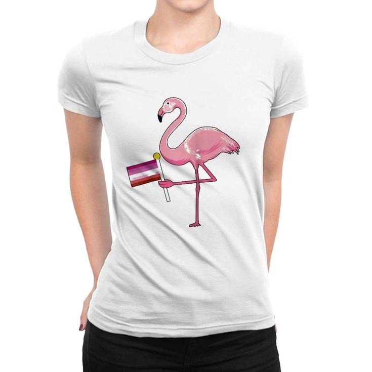 Flamingo Lesbian Flag Cute Lgbt Rainbow Gay Pride Gift Raglan Baseball Tee Women T-shirt