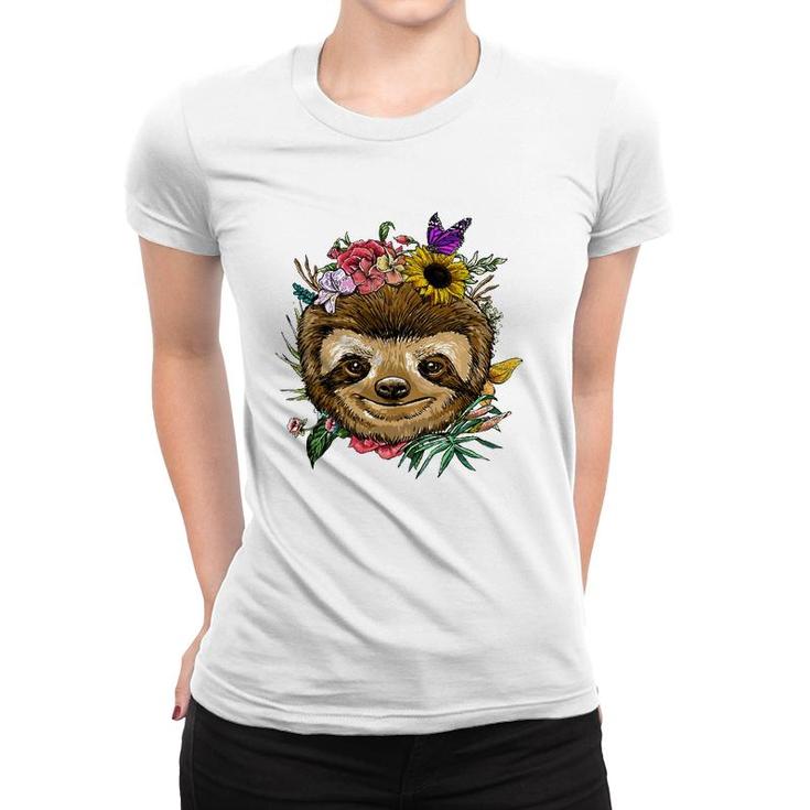 Floral Sloth Spring Nature Lovers Women T-shirt