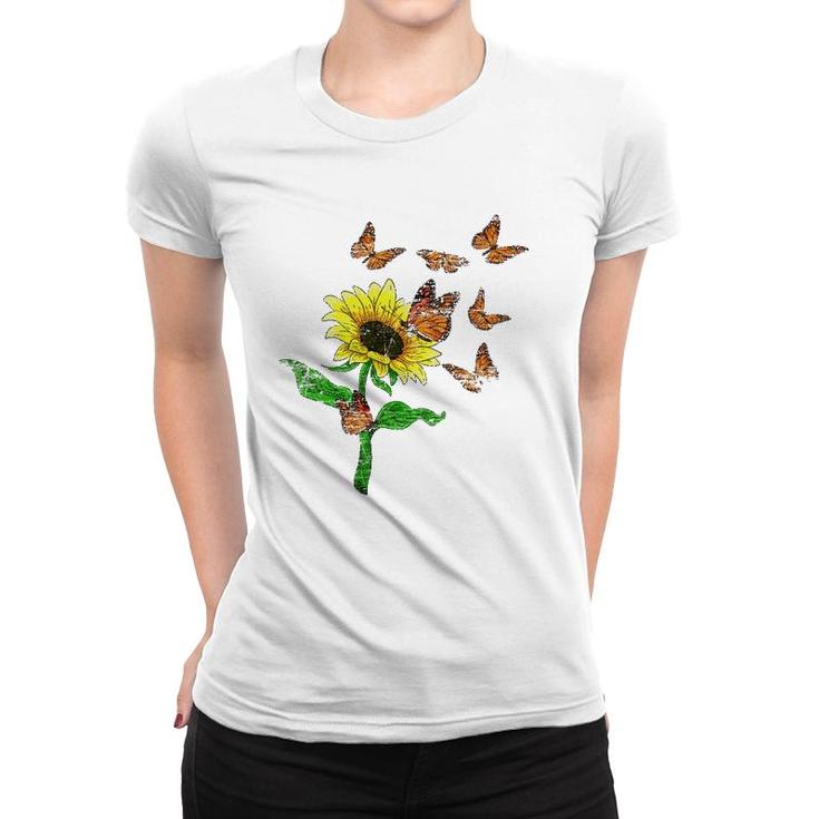 Flower Butterflies Nature Butterfly Sunflower Women T-shirt