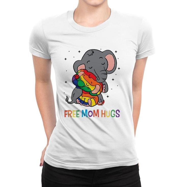 Free Mom Hugs Lgbt Mother Elephant Rainbow Womens Women T-shirt