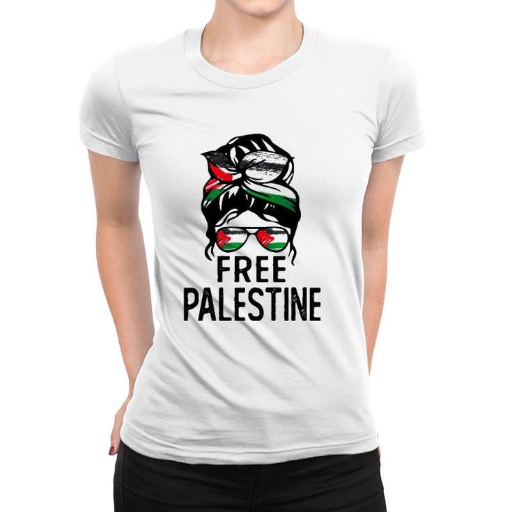 Free Palestine Free Gaza Messy Bun Mother's Day Gift Women T-shirt