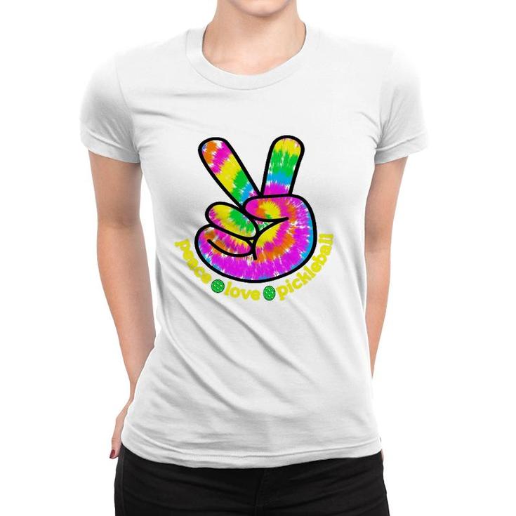 Fun Pickleballer  Peace Love Pickleball Swirl Tie Dye Women T-shirt