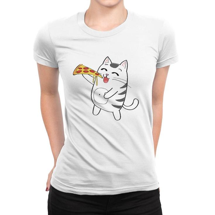 Funny Cute Cat Eating Pizza Cat Pizza Lovers Gift Women T-shirt