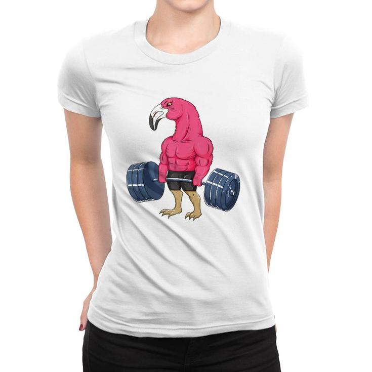 Funny Flamingo Weightlifting Bodybuilder Muscle Fitness  Women T-shirt