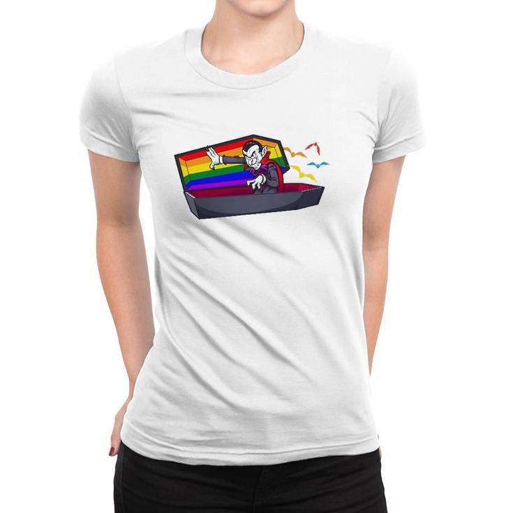 Funny Lgbt Gay Pride Vampire And Bats Halloween Women T-shirt