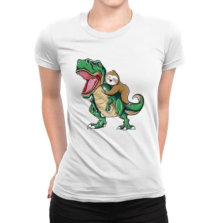 Funny Sloth Riding Arex Dinosaur  Women T-shirt