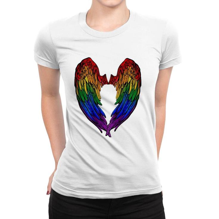 Gay Pride Month Rainbow Angels Wings Back Design Women T-shirt