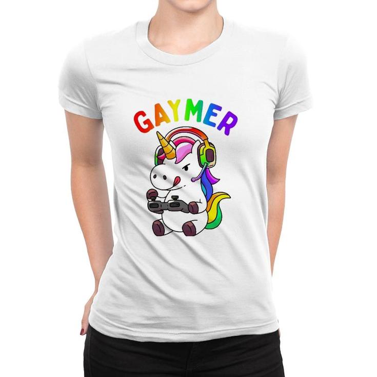 Gaymer Gay Pride Flag Lgbt Gamer Lgbtq Gaming Unicorn Gift  Women T-shirt