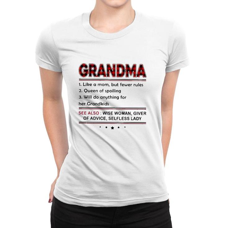 Grandma Definition Like A Mom But Fewer Rules Red Plaid Print Women T-shirt