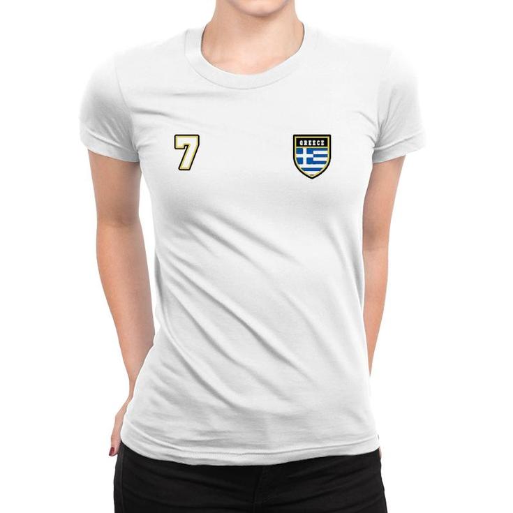Greece Number 7 Soccer Flag Football Seven Greek Women T-shirt