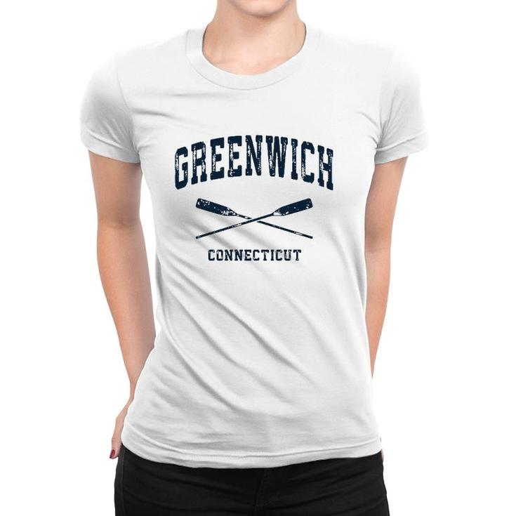 Greenwich Connecticut Vintage Nautical Crossed Oars Navy Women T-shirt