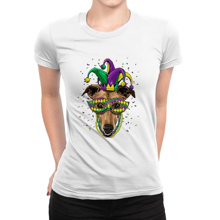 Greyhound Dog Lover Cute Mardi Gras Carnival Jester Women T-shirt