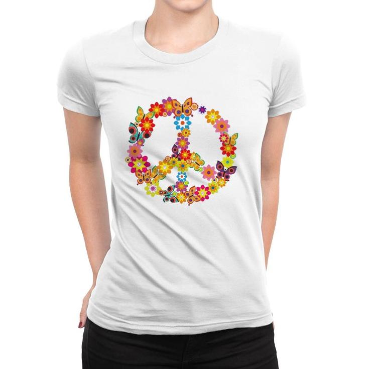 Groovy 70'S Butterfly Peace Symbol  Retro Costume Party Women T-shirt