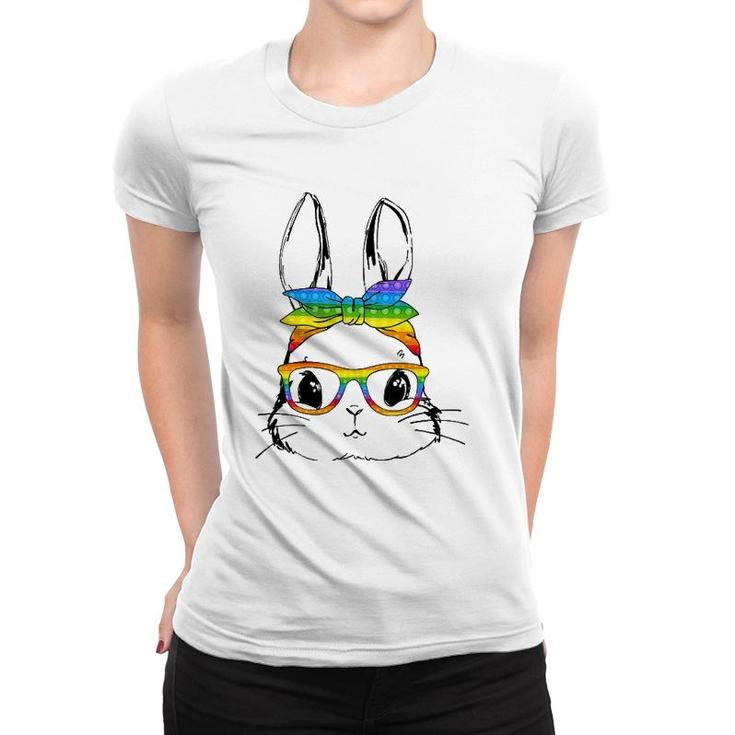 Happy Easter Day Pop It Bunny Face Glasses Easter Fidget Toy Women T-shirt