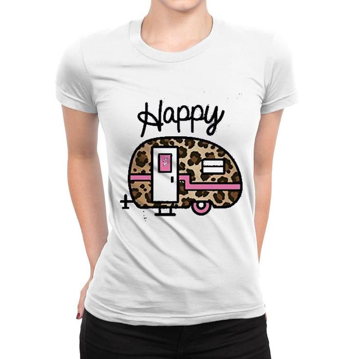 Happy Leopard Print Camper Women T-shirt