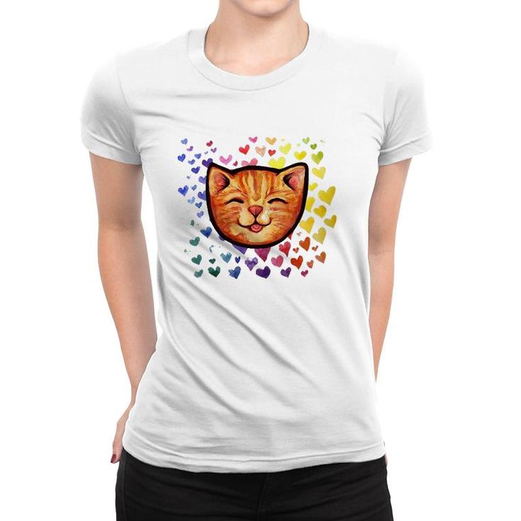 Happy Orange Tabby Cat Rainbow Women T-shirt