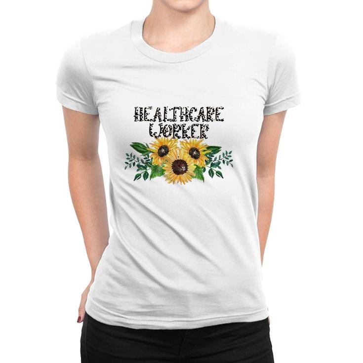Healthcare Worker Leopard Text Sunflower Nurse Doctor Gift Women T-shirt