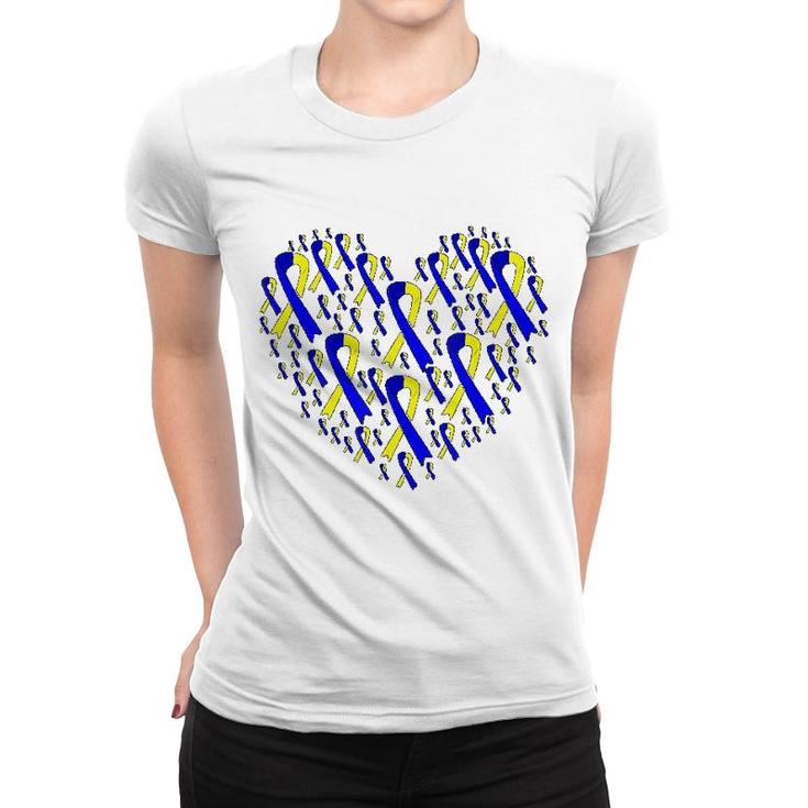 Heart Ribbon World Down Syndrome Day Women T-shirt
