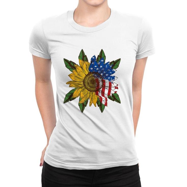 Hippie Hippies Peace Sunflower American Flag Hippy Gift  Women T-shirt