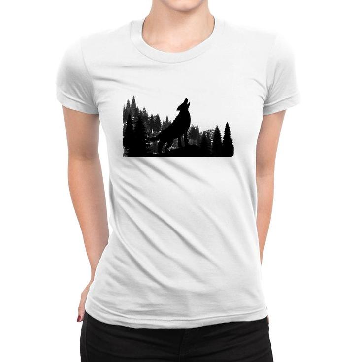 Howling Wolf Mountain Forest Tree  Women T-shirt