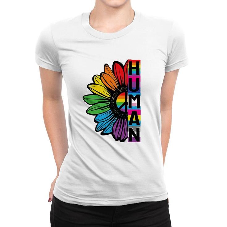 Human Sunflower Lgbt Flag Gay Pride Month Lgbtq Women T-shirt