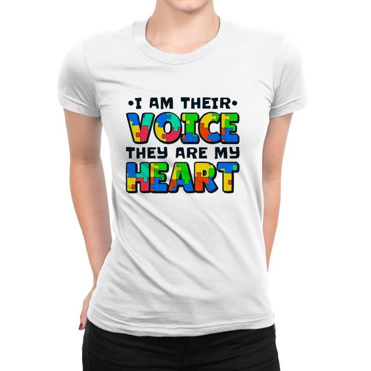 I Am Their Voice They Are My Heart Autism Awareness Teacher Women T-shirt