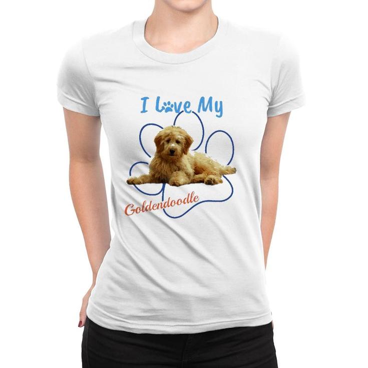 I Love My Goldendoodle Best Dog Lover Paw Print  Women T-shirt