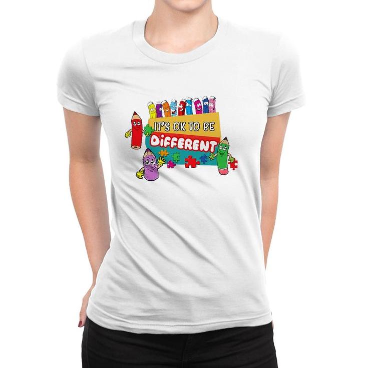 It's Ok To Be Different Autism Awareness Happy Crayons Women T-shirt