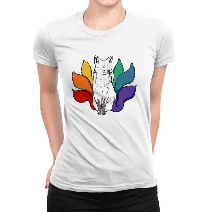 Japanese Kitsune Fox With Rainbow Tails, Lgbt Gay Pride Women T-shirt