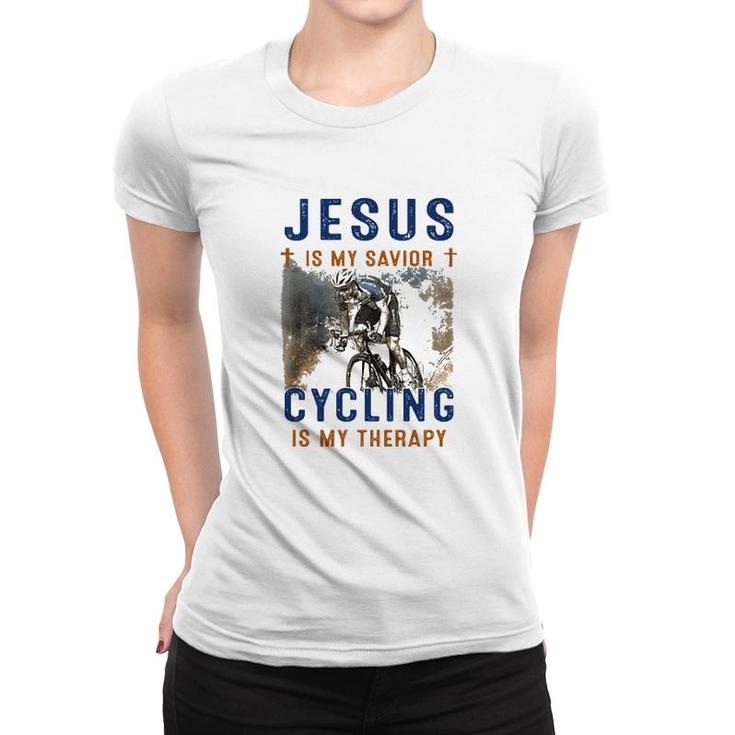 Jesus Is My Savior Cycling Is My Therapy Women T-shirt