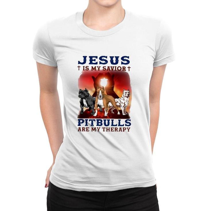 Jesus Is My Savior Pitbulls Are My Therapy Cross Women T-shirt