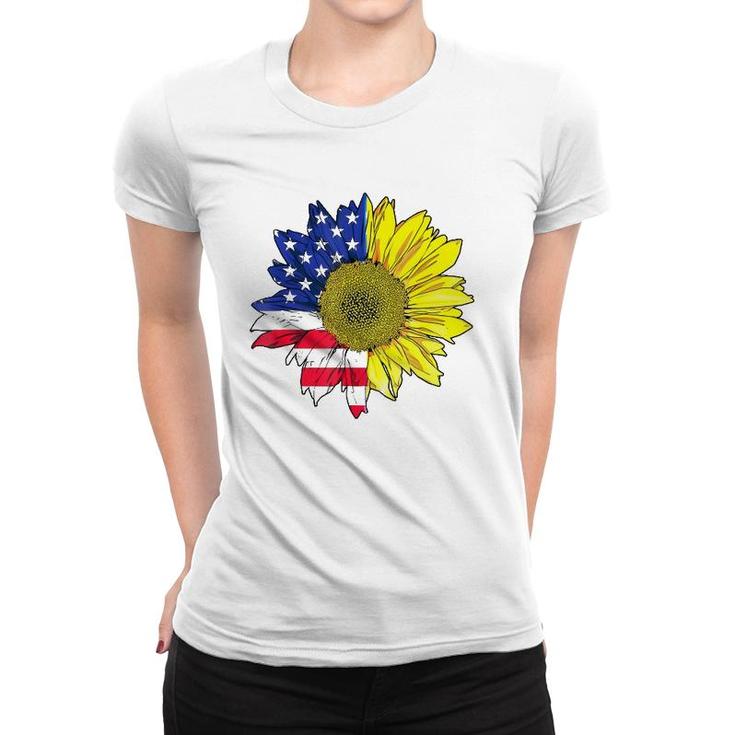 July 4 Sunflower Painting American Flag Graphic Plus Size Women T-shirt